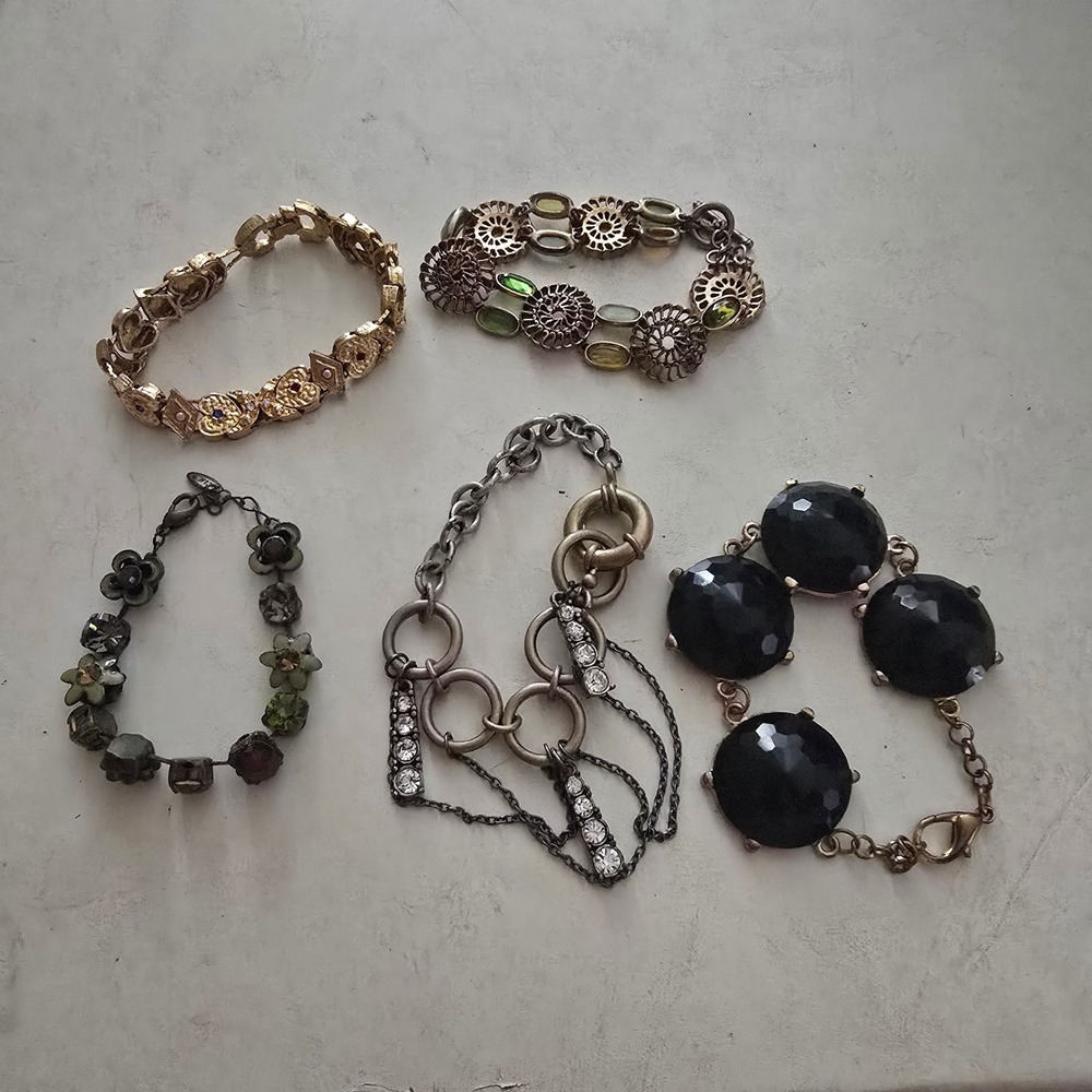 Vintage Monet & Statement Bracelet Lot 5pc Gold Silver Tone Rhinestone Cabochon